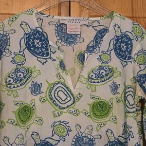 Gretchen Scott Beach‎ Cover Up Tunic Top Sea Turtles Blue/Green Size Medium